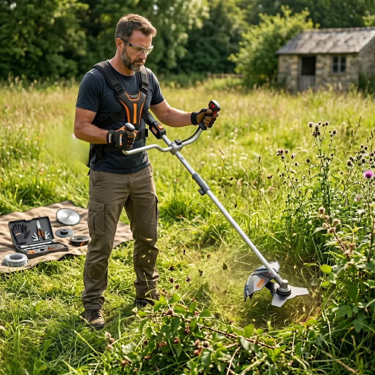 Max Trimmer Pro in azione — taglio potente su erba alta